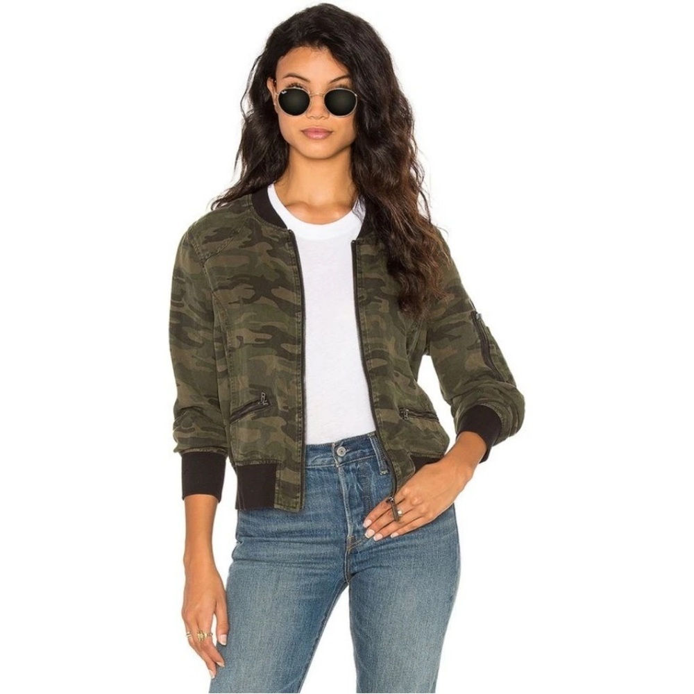 Sanctuary Camo-Print Olive Bomber Jacket with Black Trim - Picture 6 of 6